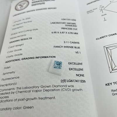 acheter 2.11CT bleu intense VS1 2EX CVD en laboratoire découpé en diamants online manufacture