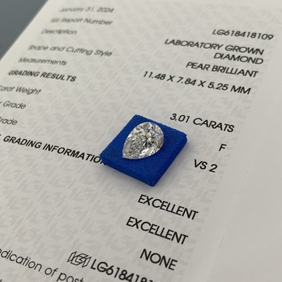 acheter 3.01CT F Couleur VS2 Clarté 2EX Poire en forme de diamant cultivé en laboratoire online manufacture