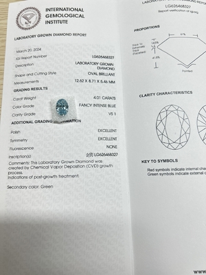 acheter Bleu 4.01ct VS1 CVD Diamants créés par laboratoire Diamants artificiels pour la fabrication de bijoux online manufacture