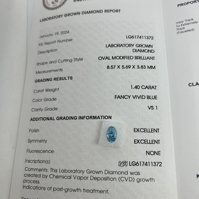 acheter 1.4ct Fabriqué en laboratoire Diamants Ovale coupé CVD Fancy Vivid Blue VS1 2EX N Certifié IGI online manufacture