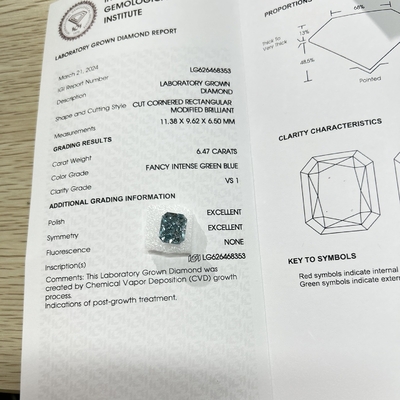acheter VS1 6.47ct Fabriqué en laboratoire Diamants bleus Forme radieuse HPHT Diamants de laboratoire bleu intense online manufacture