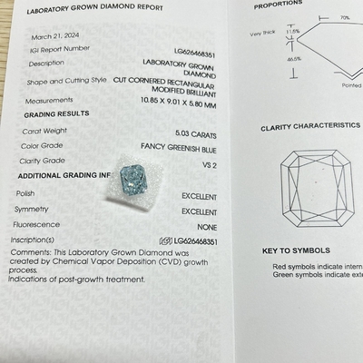 acheter VS2 Diamants cultivés en laboratoire Coupe radiante Bleu Nuance Diamant de laboratoire 5,03 carats online manufacture