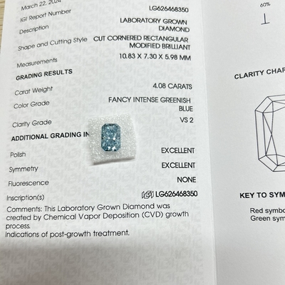 acheter 4.08ct Laboratoire bleu Diamant rayonnant coupé CVD bleu verdâtre VS1 2EX N IGI online manufacture