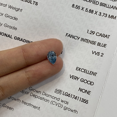 1.29ct VVS2 en forme de poire en laboratoire créé en diamant bleu vif