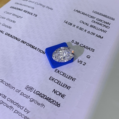 5.38ct Diamants de brillance cultivés coupé ovale CVD G VS2 2EX N IGI LG620482036