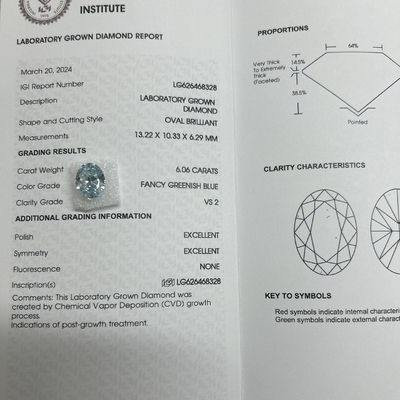 6.06 Carats Diamants fabriqués en laboratoire