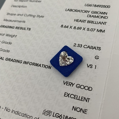 2.33ct Diamant cultivé en laboratoire coupé au cœur CVD G VS1 2EX N IGI