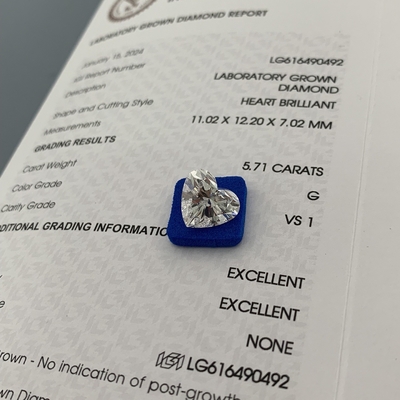 5.71 carats VS1 G Fabriqué en laboratoire Diamants en forme de cœur OEM ODM