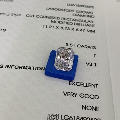 5.51ct Radiant Cut Lab Diamant cultivé CVD F VS1 EX VG N IGI LG618492532